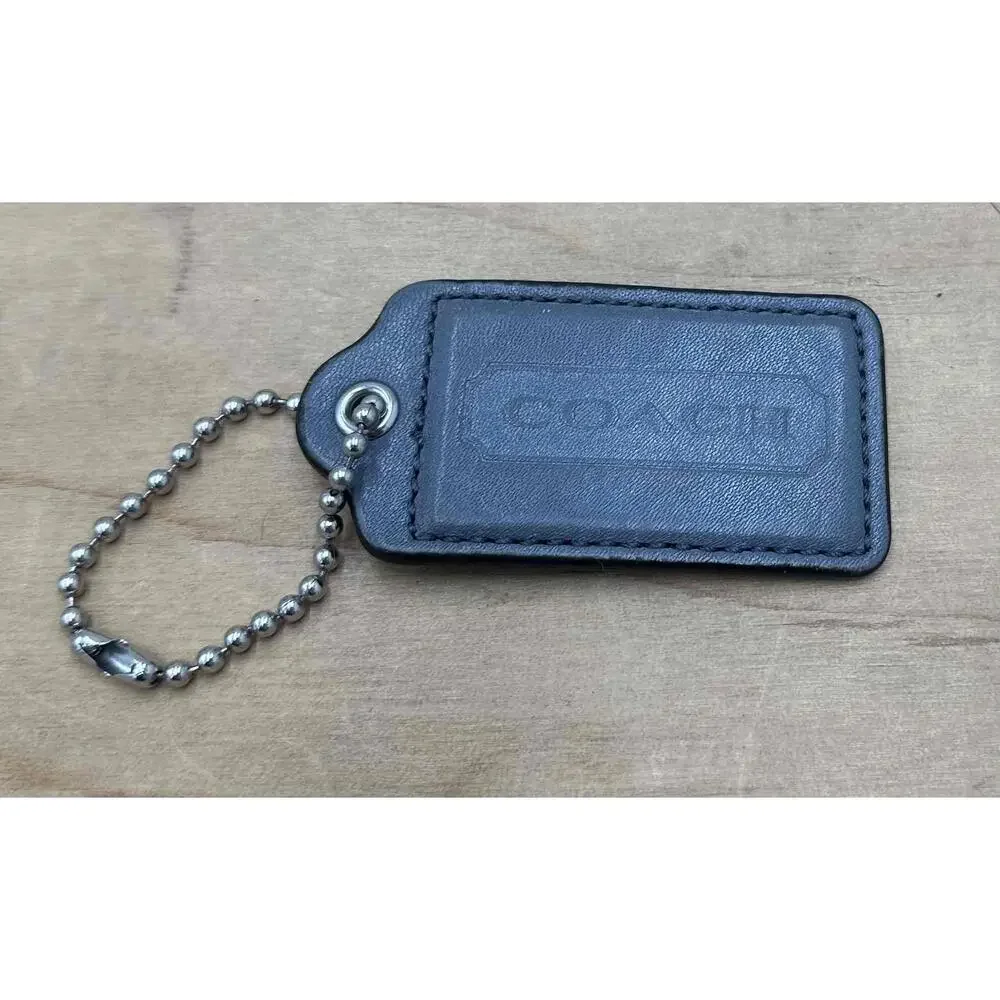 Coach Dark Gray Large Leather Keychain Tag Ball Chain Charm Size 2.5‎ Inch